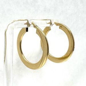 Solid 14K yellow gold flat hoop earrings, made in Italy